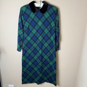 Talbots A-Line Dress Black Watch Tartan Womens Medium Festive Holiday Shift